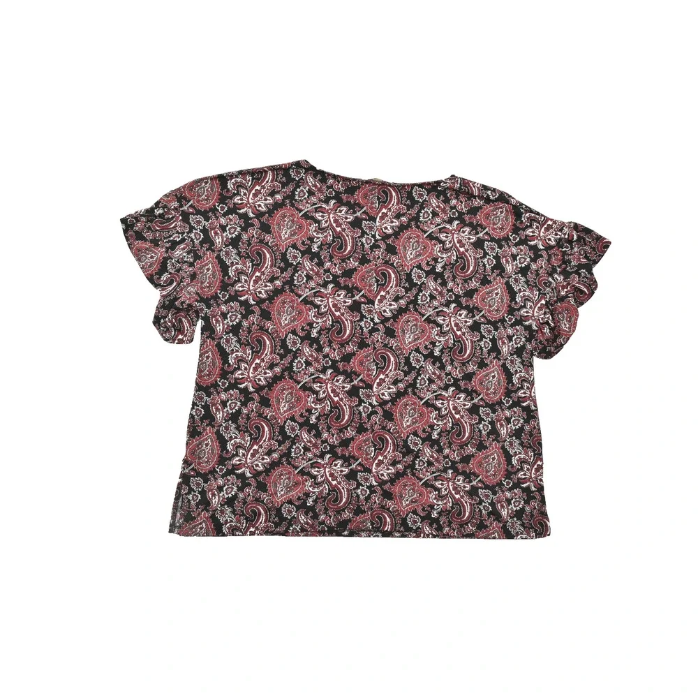 Michael Kors Women's 2X Top Black Red White Paisley Flutter Sleeve Stretch Blous